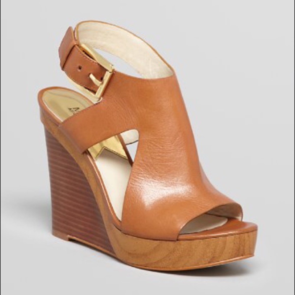 Michael Kors brown leather wedges